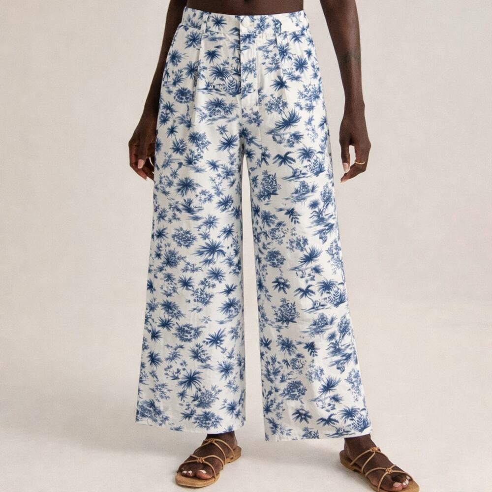 ABERCROMBIE Tropical Printed Linen Blend Pull On Trouser Pants Small Short
